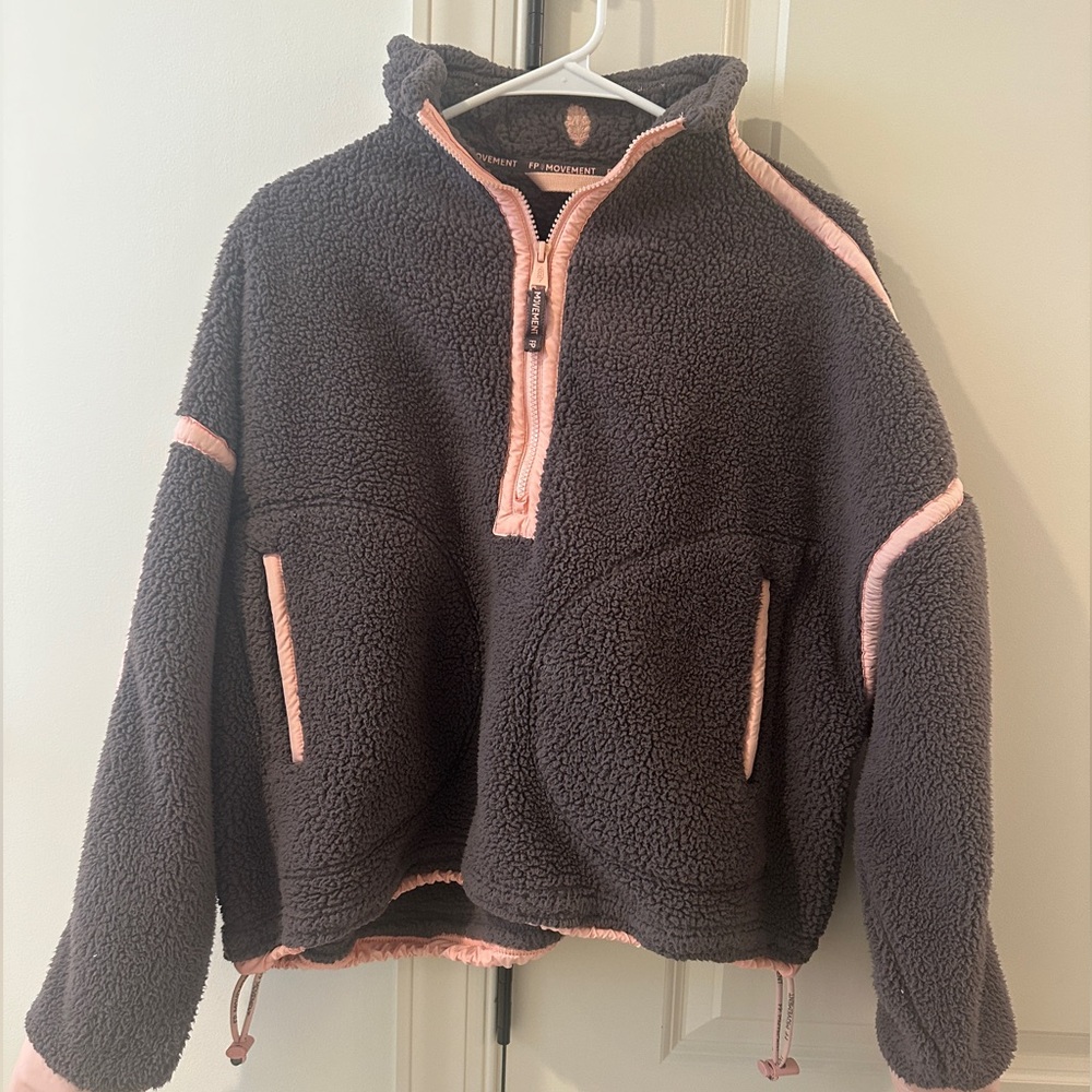 Free People Women's Fleece Jacket - Pink and Gray